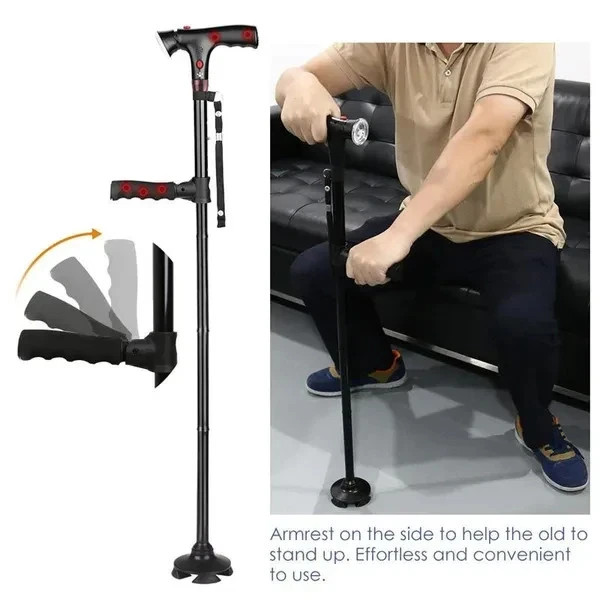 Adjustable Height Cane With LED Light Alert Button Walking Stick - Free Ship US