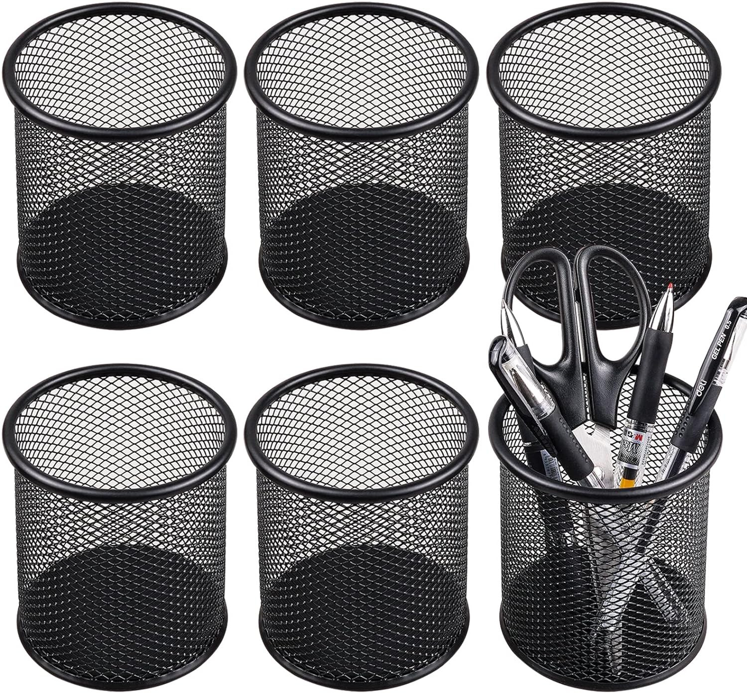 Portalapices Metalico de Malla Negro 6Pzs Organizador Escritorio 3.54x3.93in
