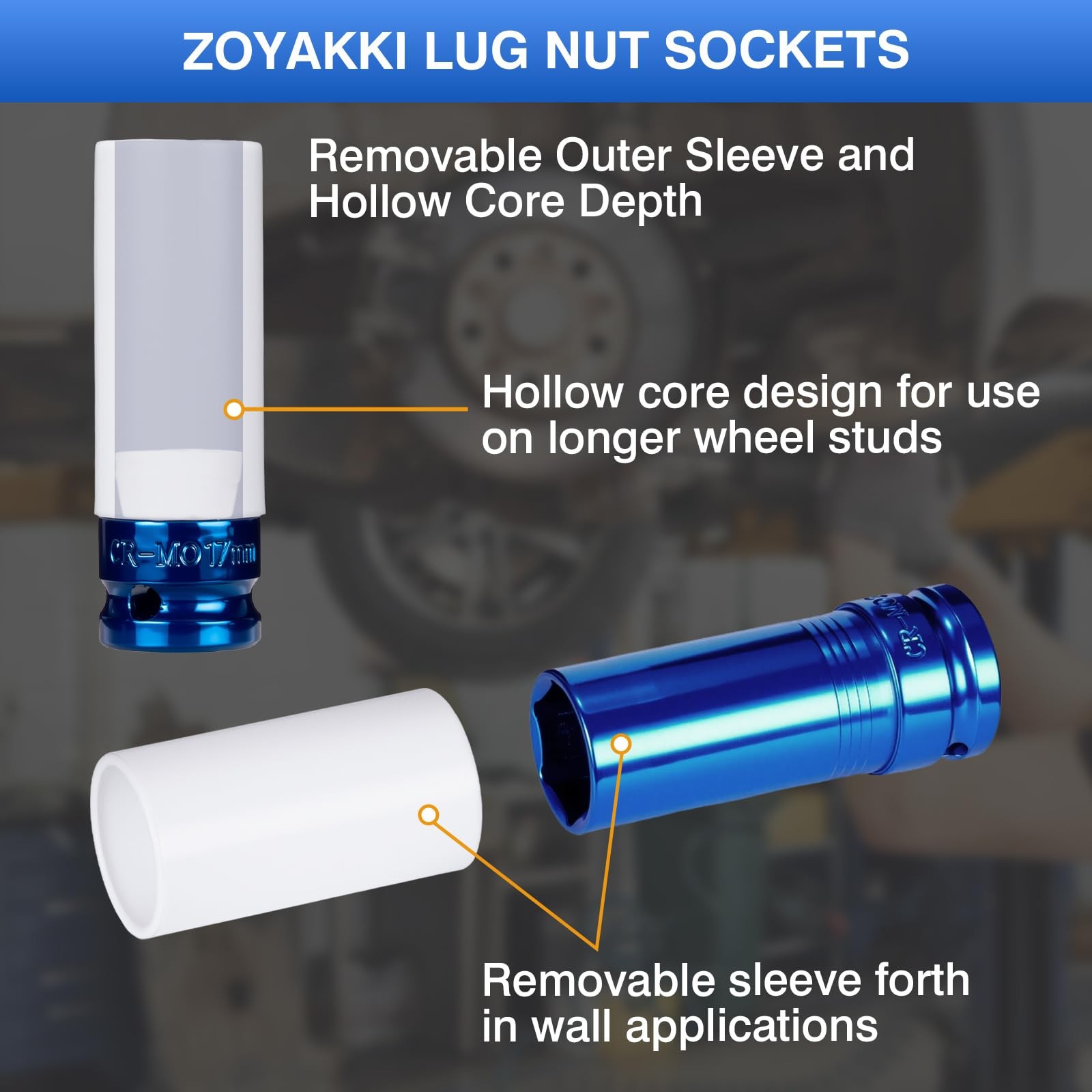 1/2" Drive 17mm Wheel Protector Impact Socket, 6 Pt Thin Wall Deep Metric