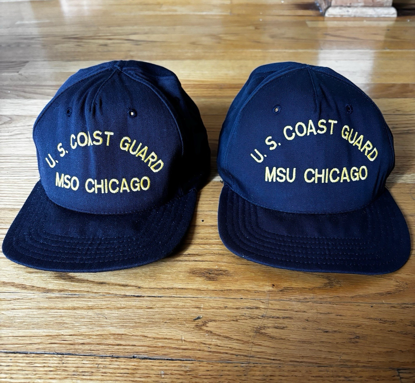 Two US Coast Guard Vintage Hats Desert Storm 1991 MSU Chicago Made In USA