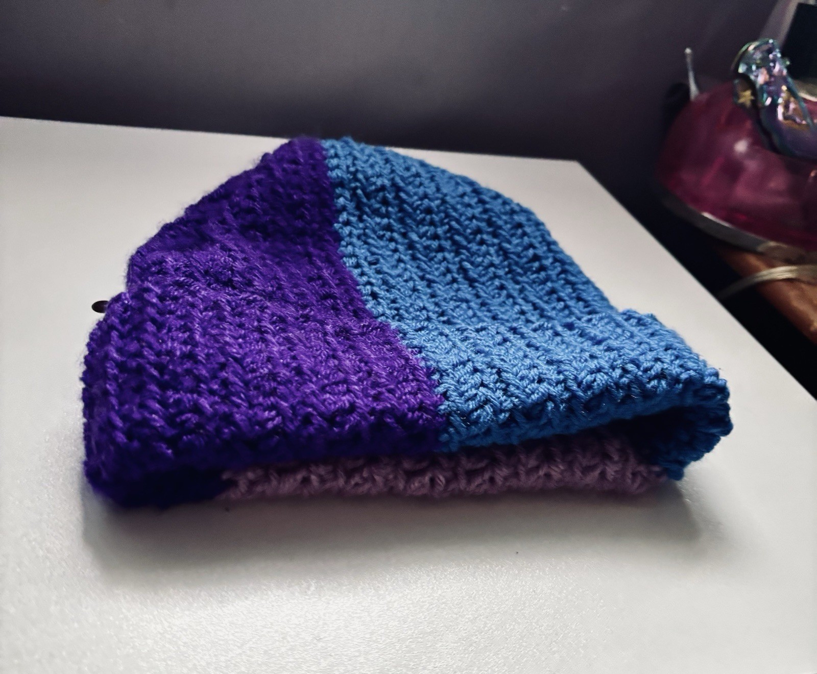 pack of 3! Handmade Knitted Beanies Adult Size Pastel Purple Blue Multicolor