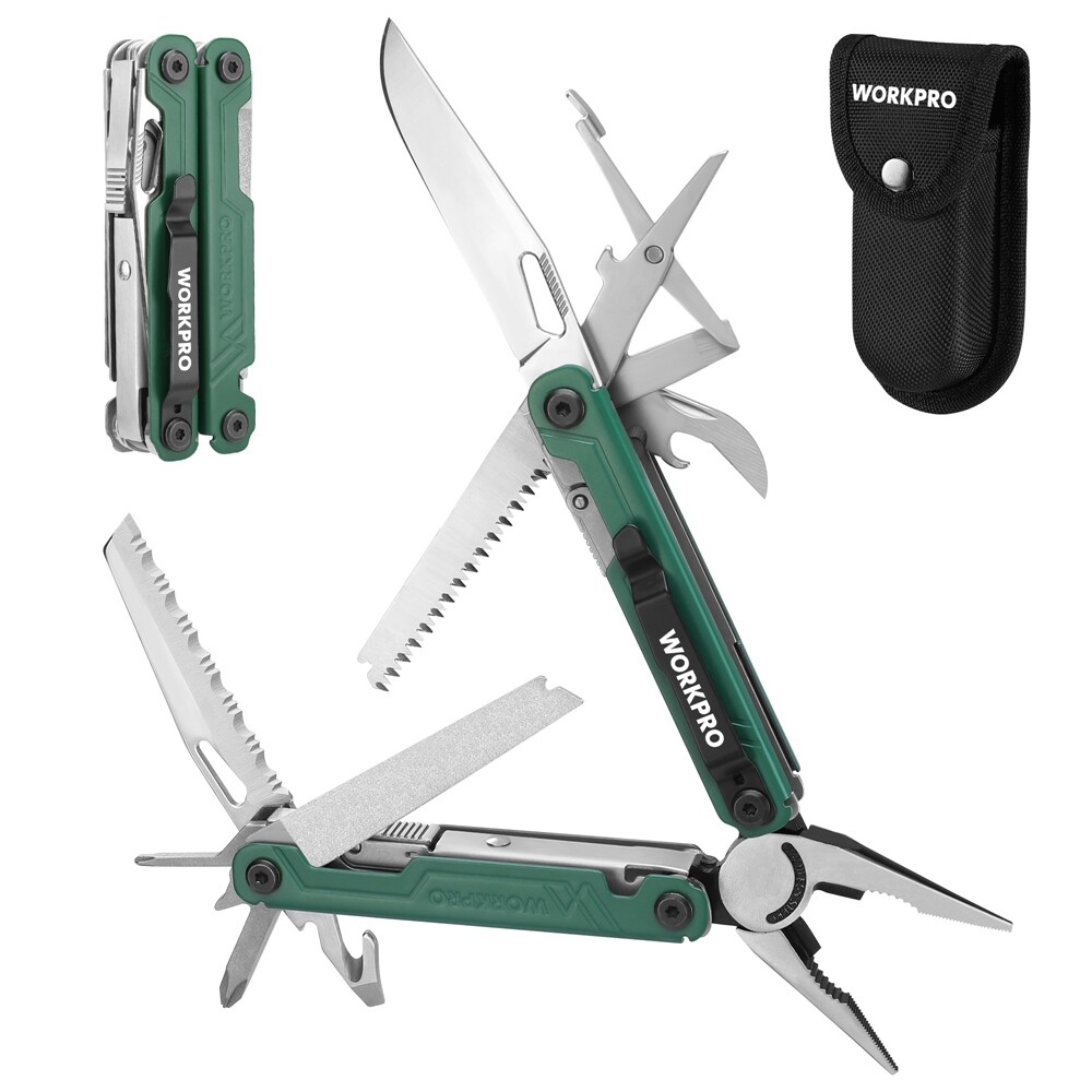 WORKPRO 18-in-1 Multitool Plier EDC Multi Tool w/ 2 Safety Lock Stainless Steel