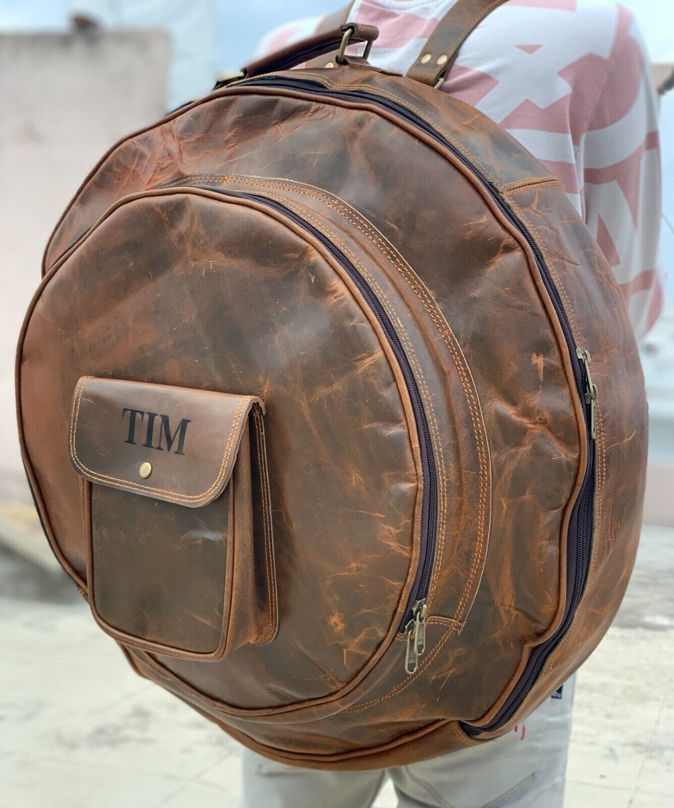 Cymbal Bag Backpack Buffalo Leather Case Padded Dividers Cymbal Carrying Case