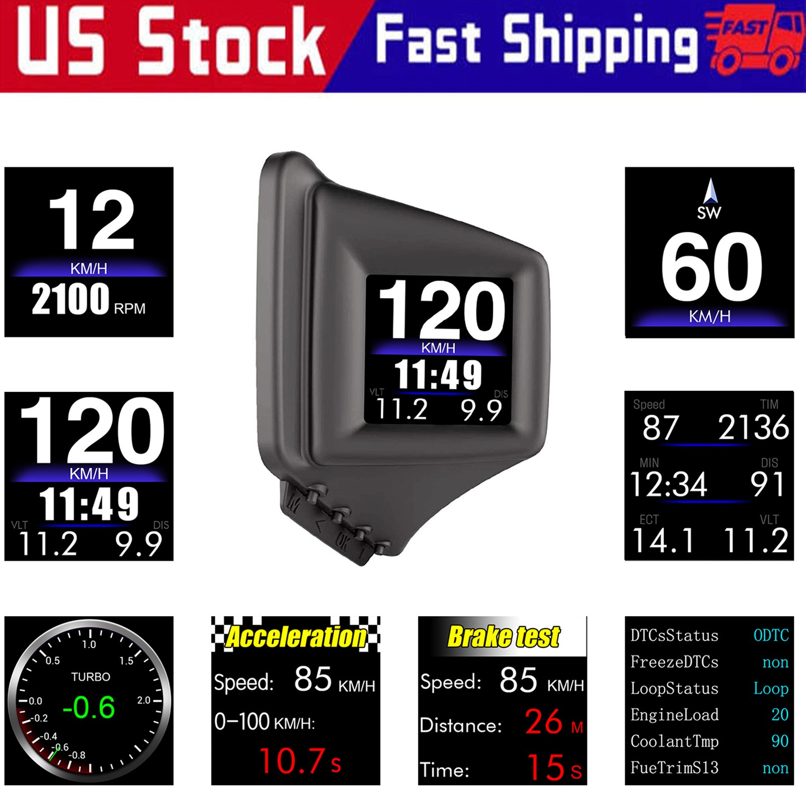 P8 HUD Car Head Up Display GPS OBD2 OBD Driving Computer Temperature Gauge US