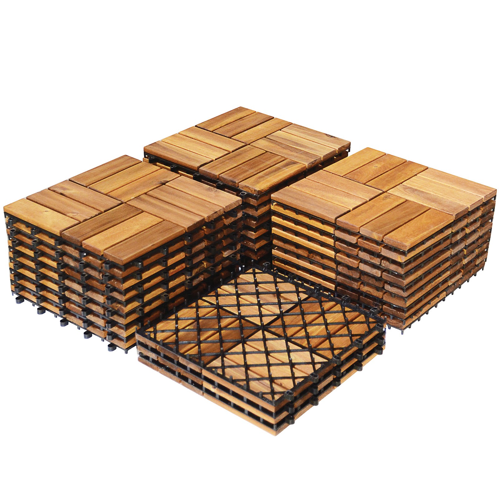 Costway 27PCS Patio Interlocking Tiles Acacia Slat Wood Garden Indoor &Outdoor