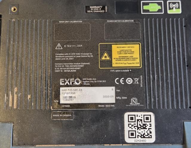 EXFO MAX-945-SM1-EA HANDHELD OTDR SINGLE-MODE 1310 TEST SET METER