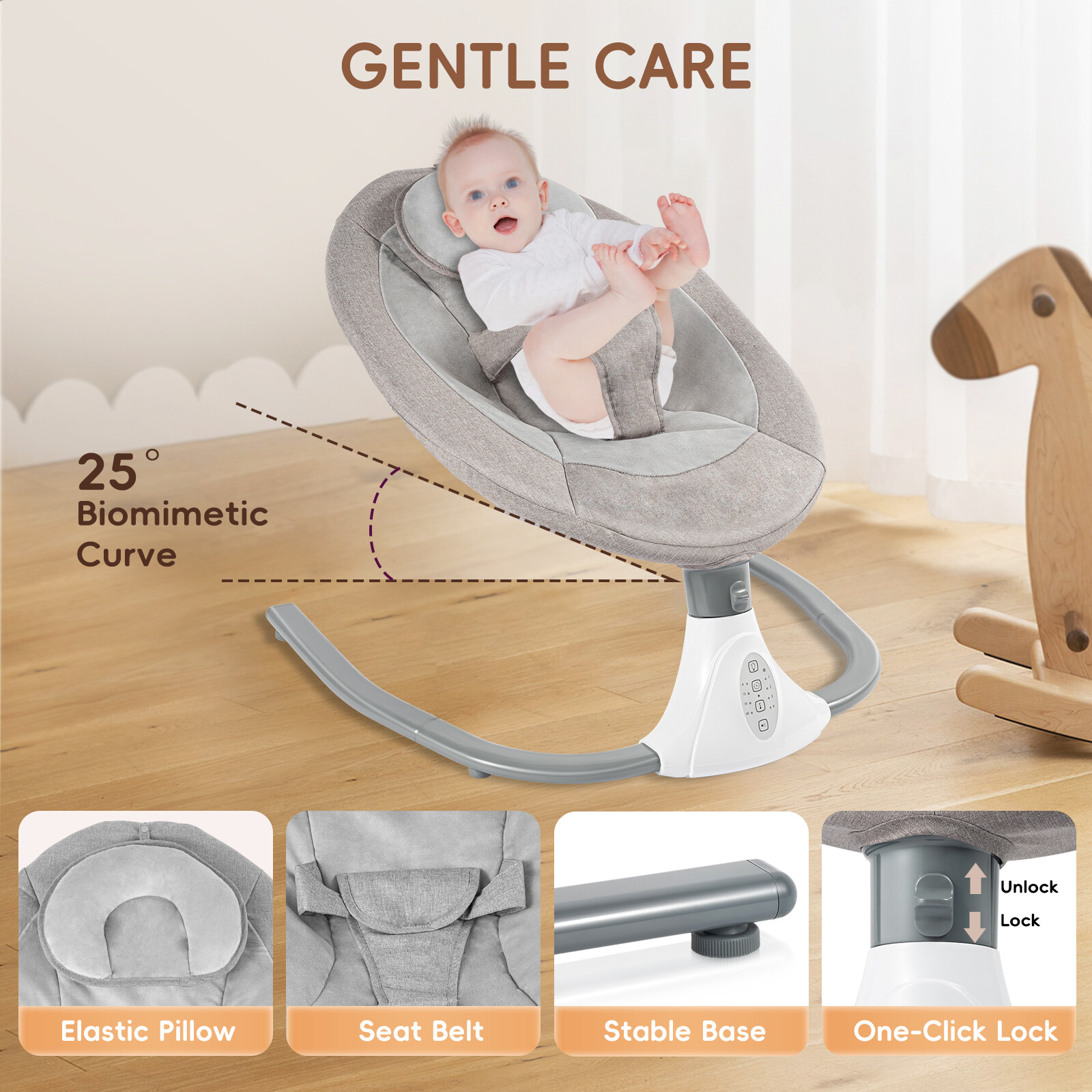 Electric Baby Swing Cradle Infant Bouncer Rocker Chair Bluetooth Music Bassinet