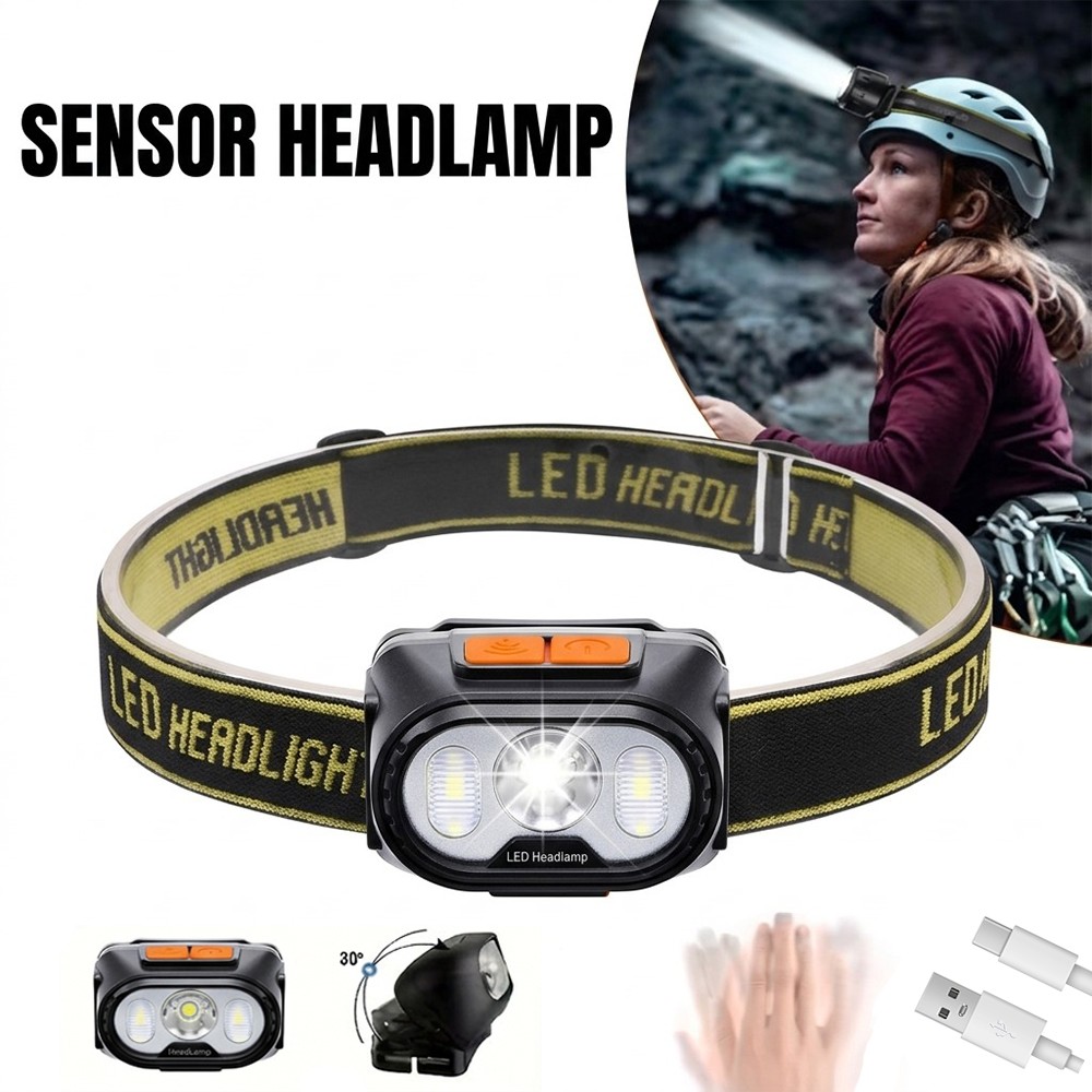 Headlamp USB Rechargeable Sensor Headlight Torch Work Light Waterproof Camping