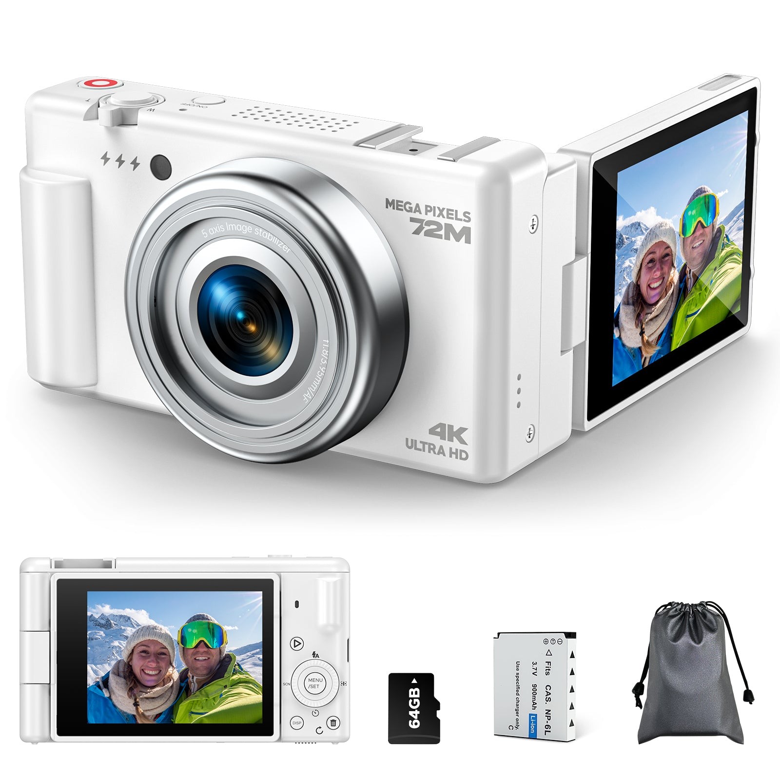 ✅72MP Digital Camera 4K/30FPS Video 18x Zoom for Beginners 2.8" 270° Flip Screen
