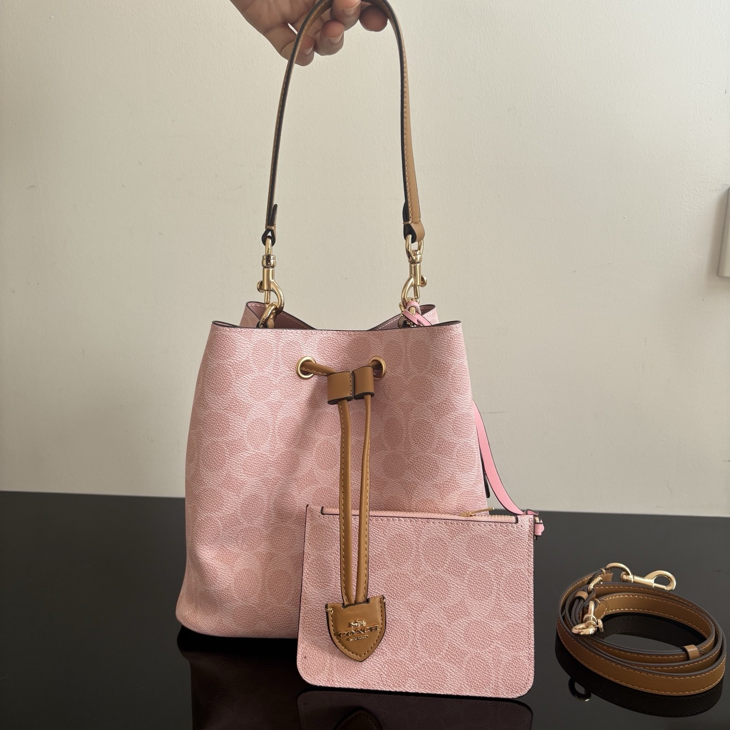COACH Rowan Bucket Bag CEA23 Signature Powder Pink Charms Crossbody NEW #ZJ