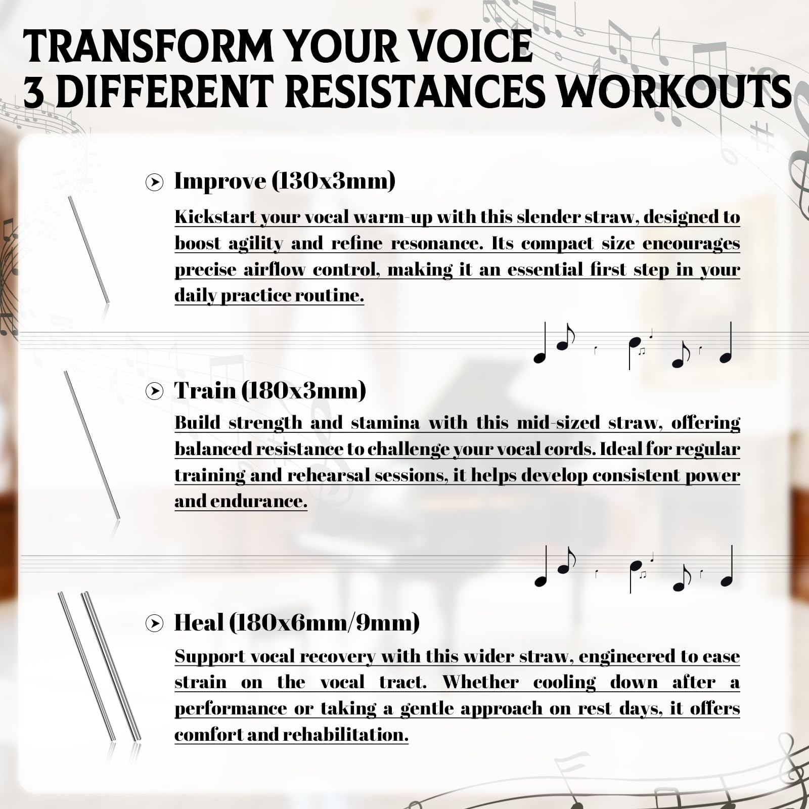 Singing Straw Tool Set Stainless Steel Vocal Training Aid for Voice