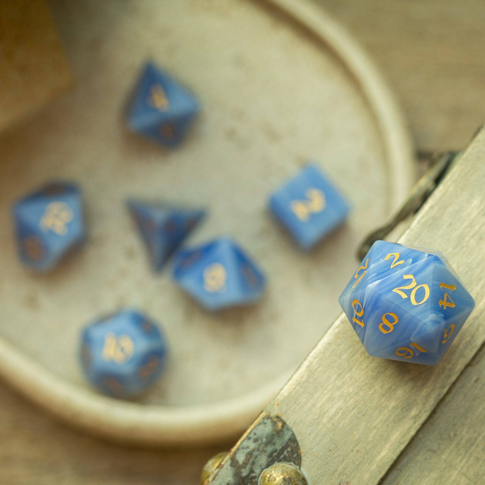 Blue Lace Agate Eye Gemstone DND Dice Set