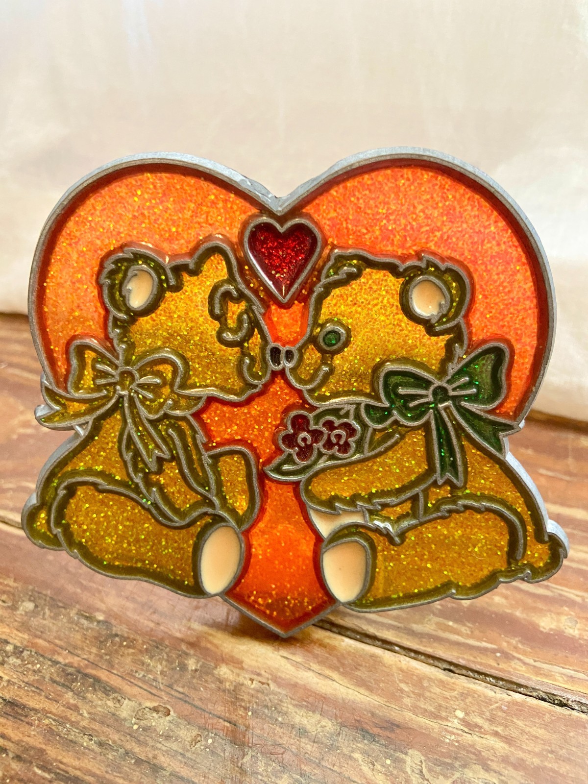 vtg Heart Bears Stained Glass Style Sun Catcher Clip On Night Light Cover Only