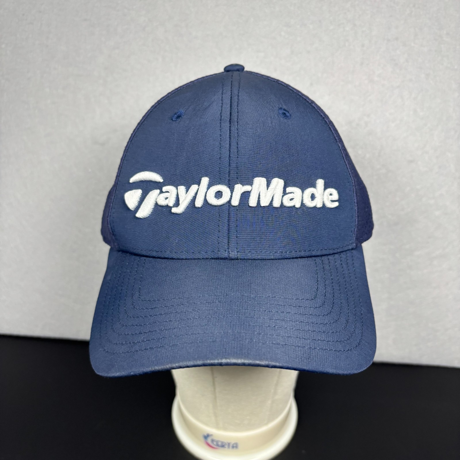 TaylorMade Golf Cap Blue White Embroidered Logo Men's L/XL Flex Fit Hat Mesh