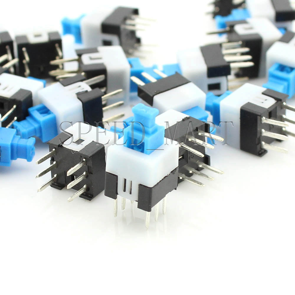 New Blue Cap Self-locking Type Square Button Switch Control 6 Pins 7*7mm