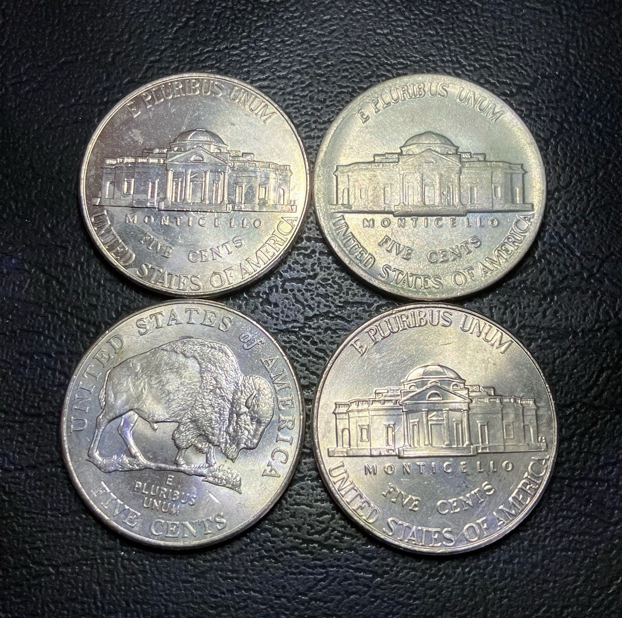 4 Jeff Nickel Errors Rear wounded Bison,Struck Through,Die Clash,Misaligned Die