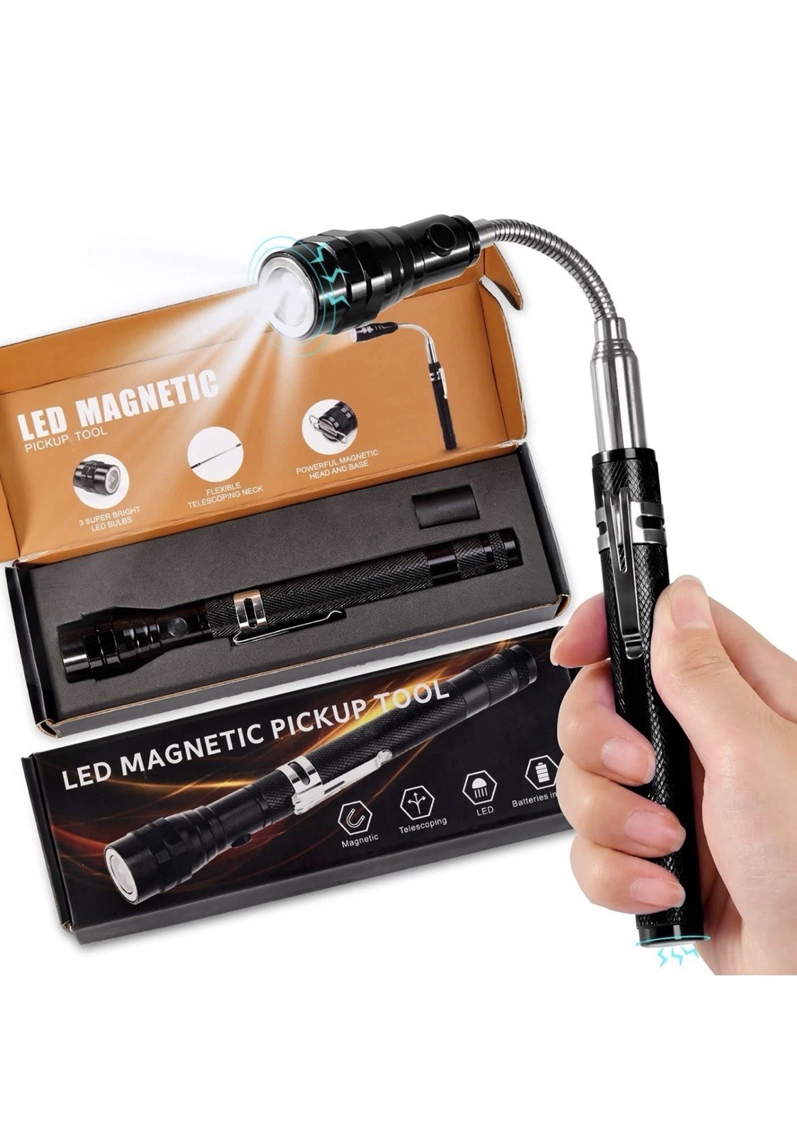 KUCHEY Magnetic Flashlight Gifts for Men, Stocking Stuffers Men Black