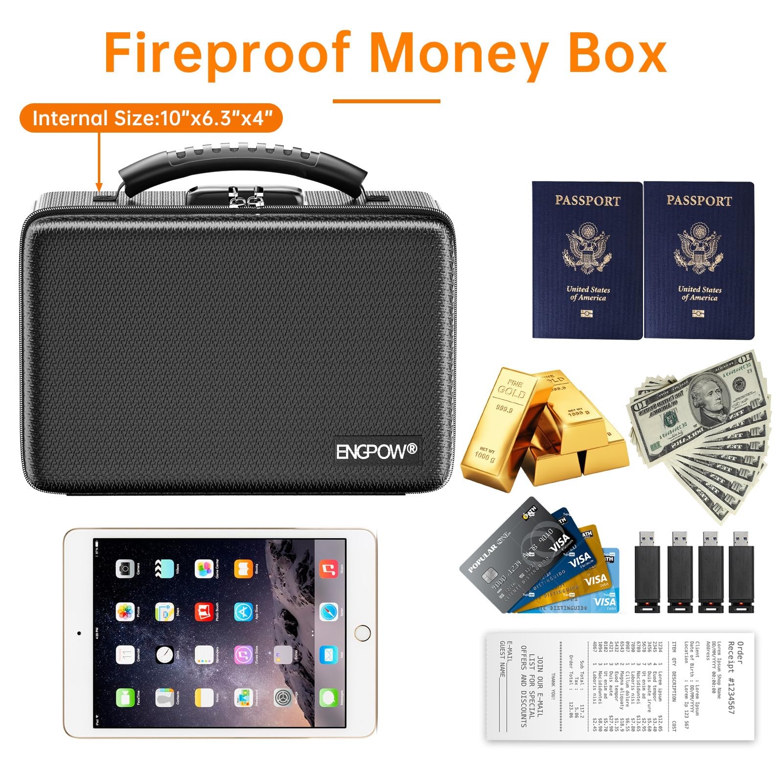 ENGPOW Fireproof Money Box, Small Hard Case Fireproof Box with Fireproof Zipp...