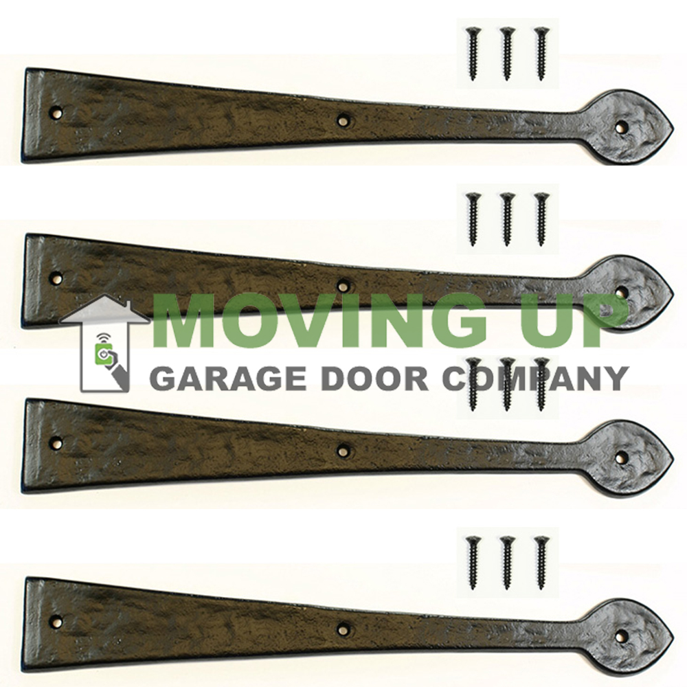 Garage Door Decorative Spear Hinges 16" Black Cast Iron Set of 4 + Hardware