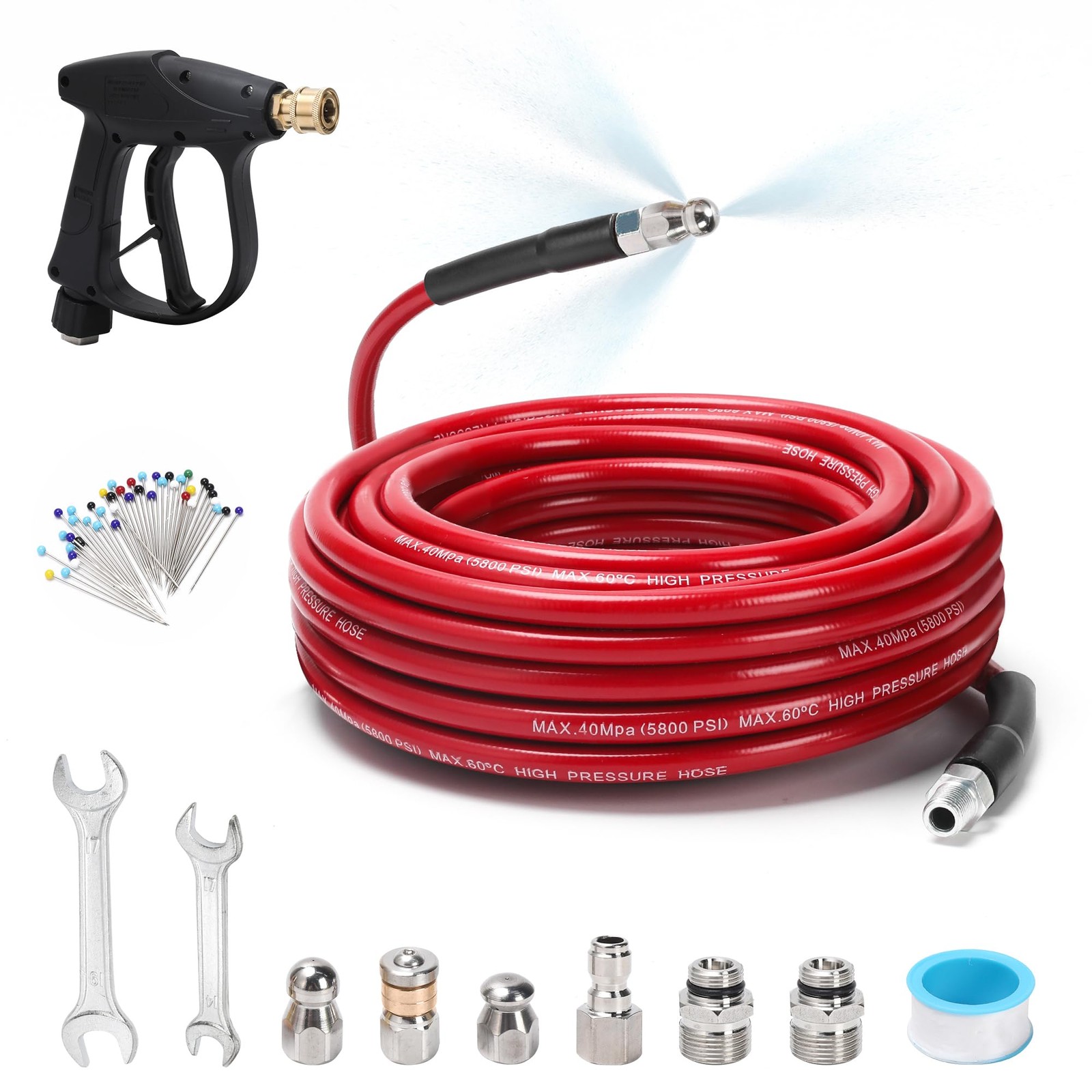 Sewer Jetter Kit for Pressure Washer 50 FT, Drain Cleaner Hose with Power Was...