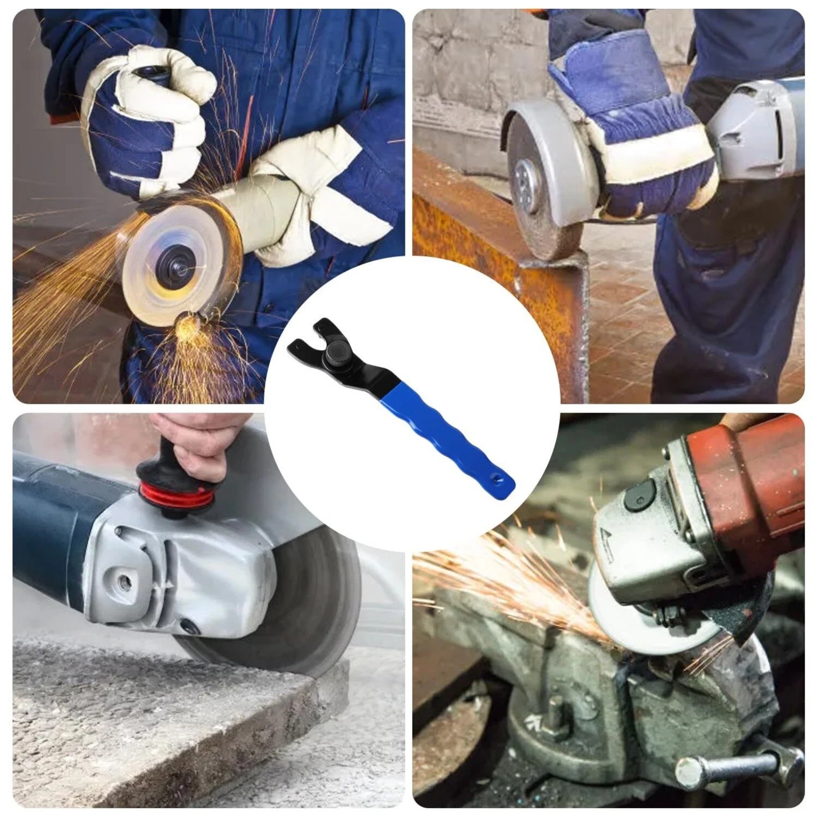 All-Purpose Pin Spanner Tool Adjustable for Grinder Nut Removal Rubber Handle