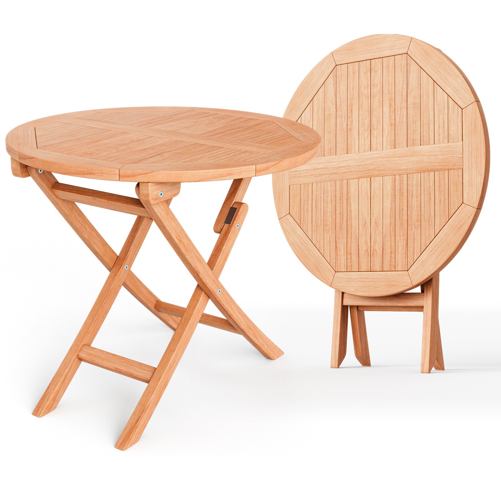 31.5-inch Round Outdoor Folding Table Patio Solid Teak Dining Table