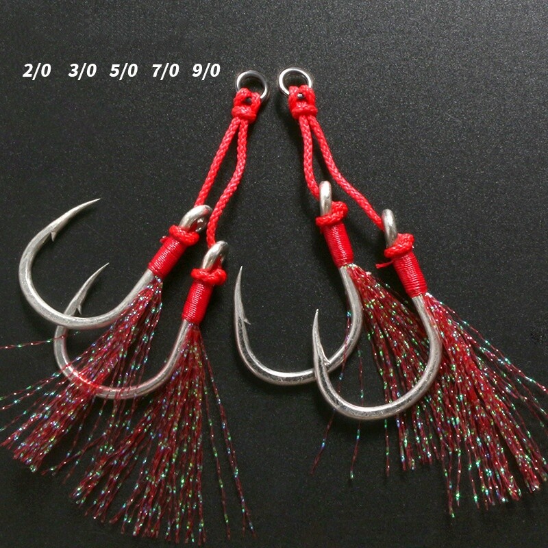 6Pair Double Assist Hooks Big Game High Carbon Steel Jig Hook Saltwater 2/0-9/0#