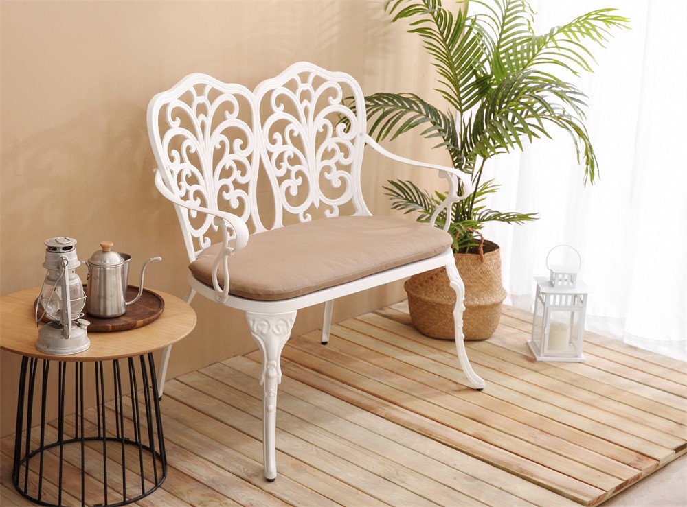 Patio Garden Bench Metal Park Bench Cast Aluminum Outdoor Furniture with cushion