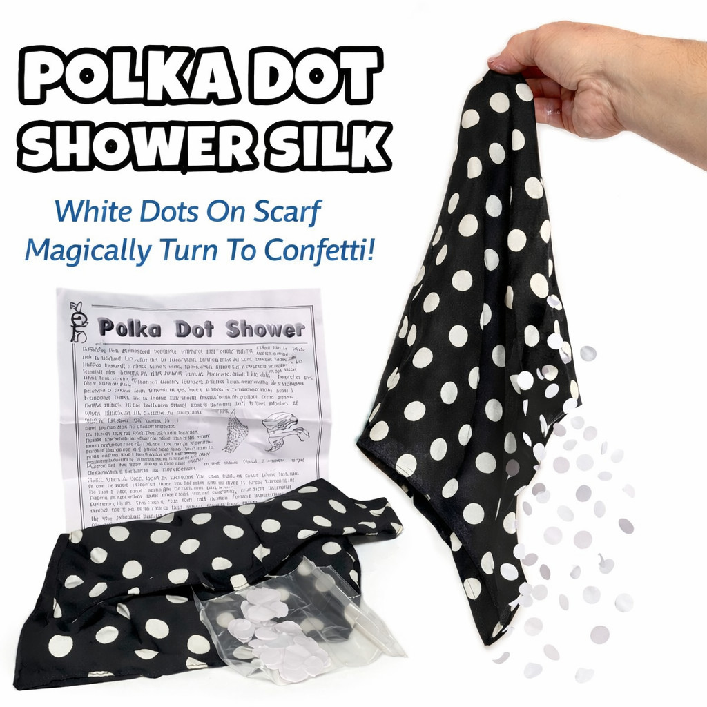 POLKA DOT SHOWER SILK White Confetti Spot Color Changing Magic Trick Black Scarf