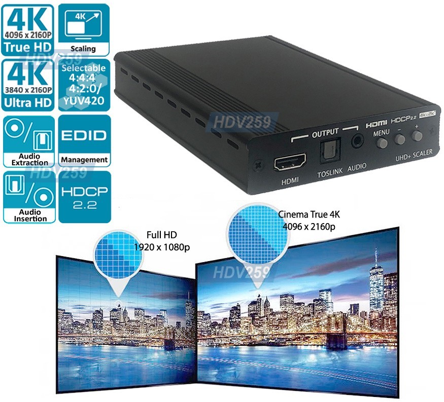 4K HD Video Up Down Converter Scaler with Audio Extraction Embedding HDMI 2.0