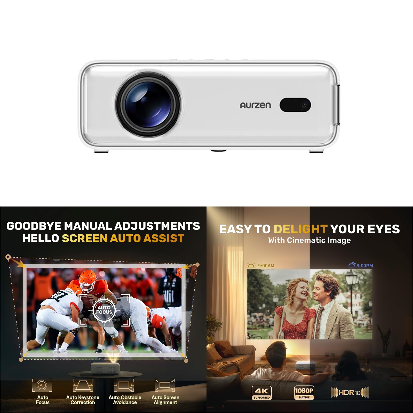 Aurzen EAZZE D1 Smart Projector with WiFi & Bluetooth New Open Box