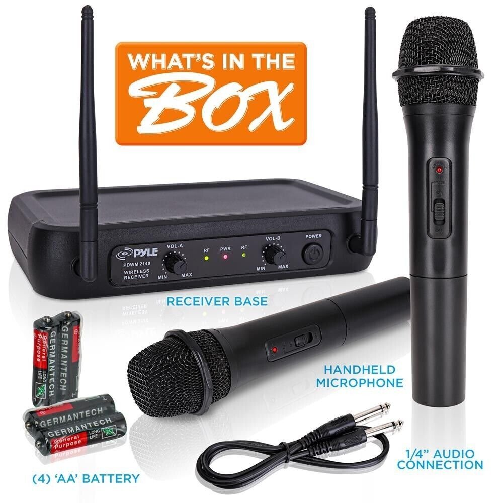 Pyle VHF Fixed Frequency Wireless Microphone System, Adjustable Volume Controls
