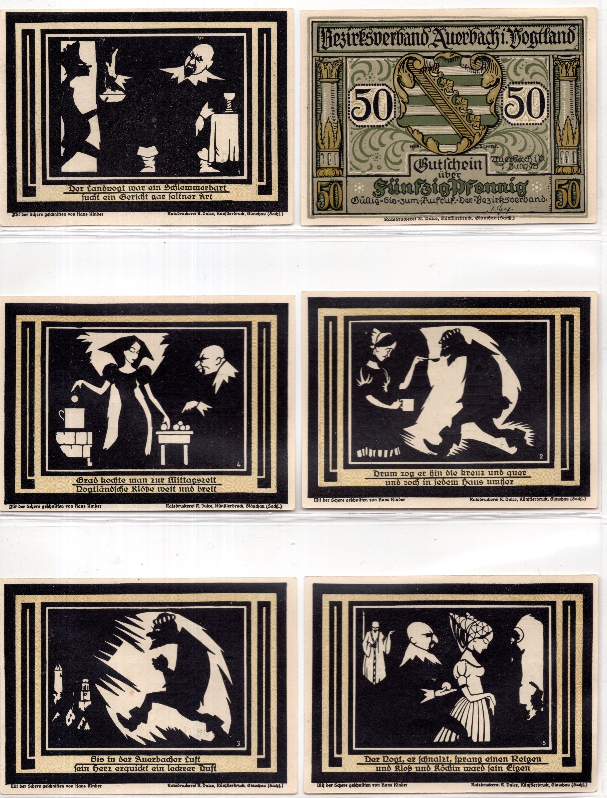 1921 Germany Auerbach Notgeld Set of 6 Notes (3096)