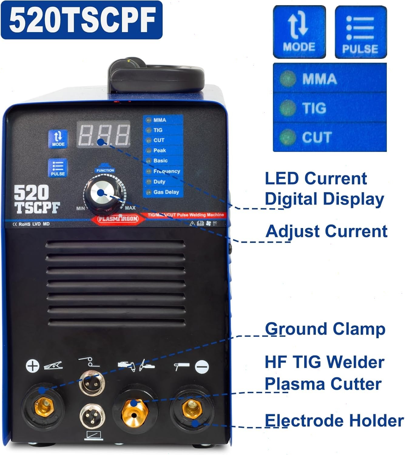 520TSCPF 3-IN-1 110V/220V Plasma Cutter Welder Machine HF 50A CUT/200A TIG/MMA