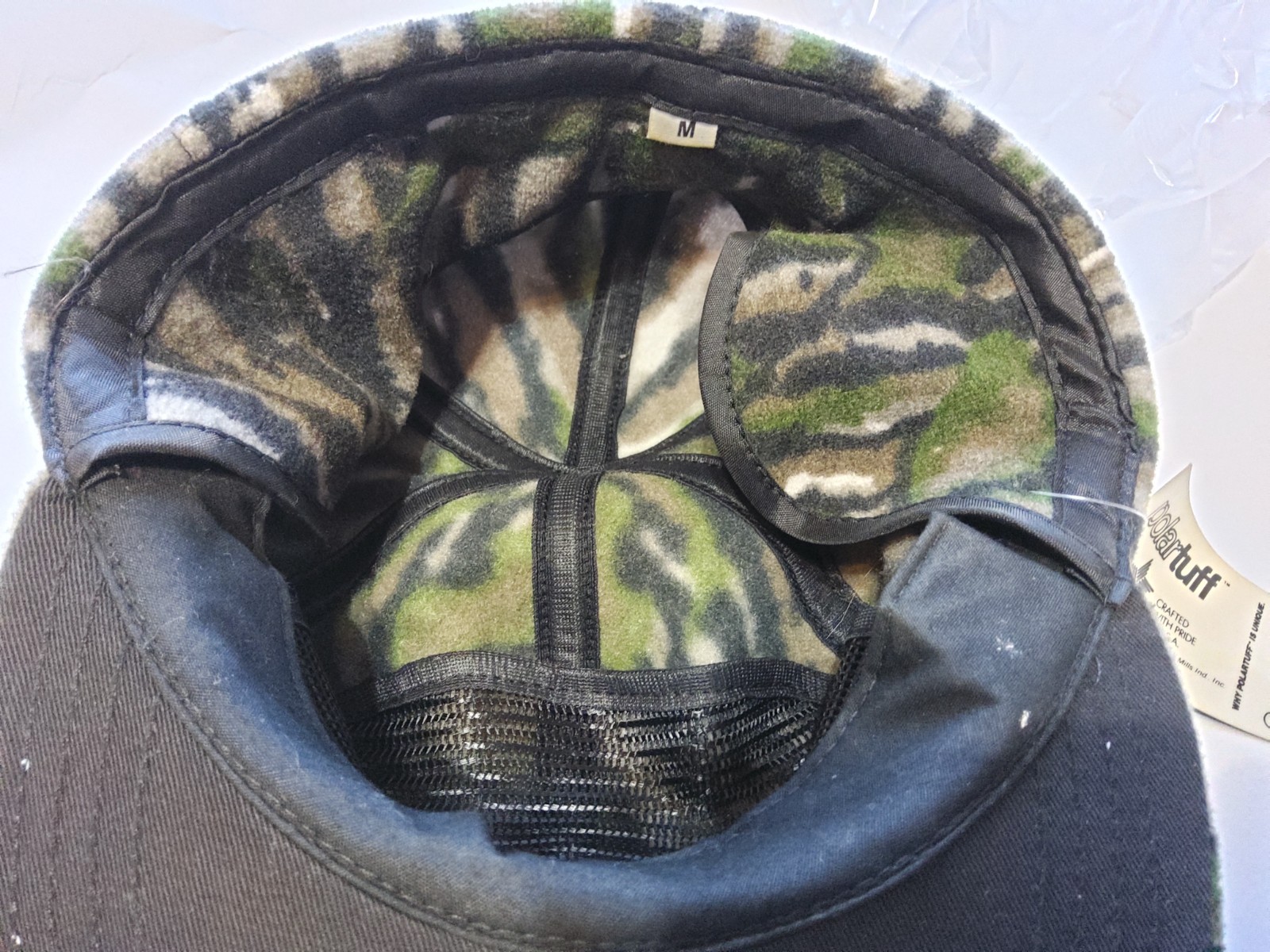Vintage Polartuff Fleece Camo Hat Cap Made In USA OSFA Green USA Medium