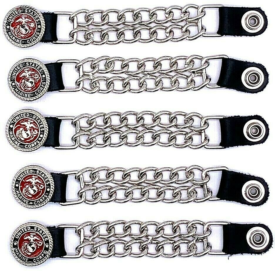 5 MARINE CORPS MILITARY VET DBL CHAIN MOTORCYCLE BIKER VEST EXTENDERS USA MADE