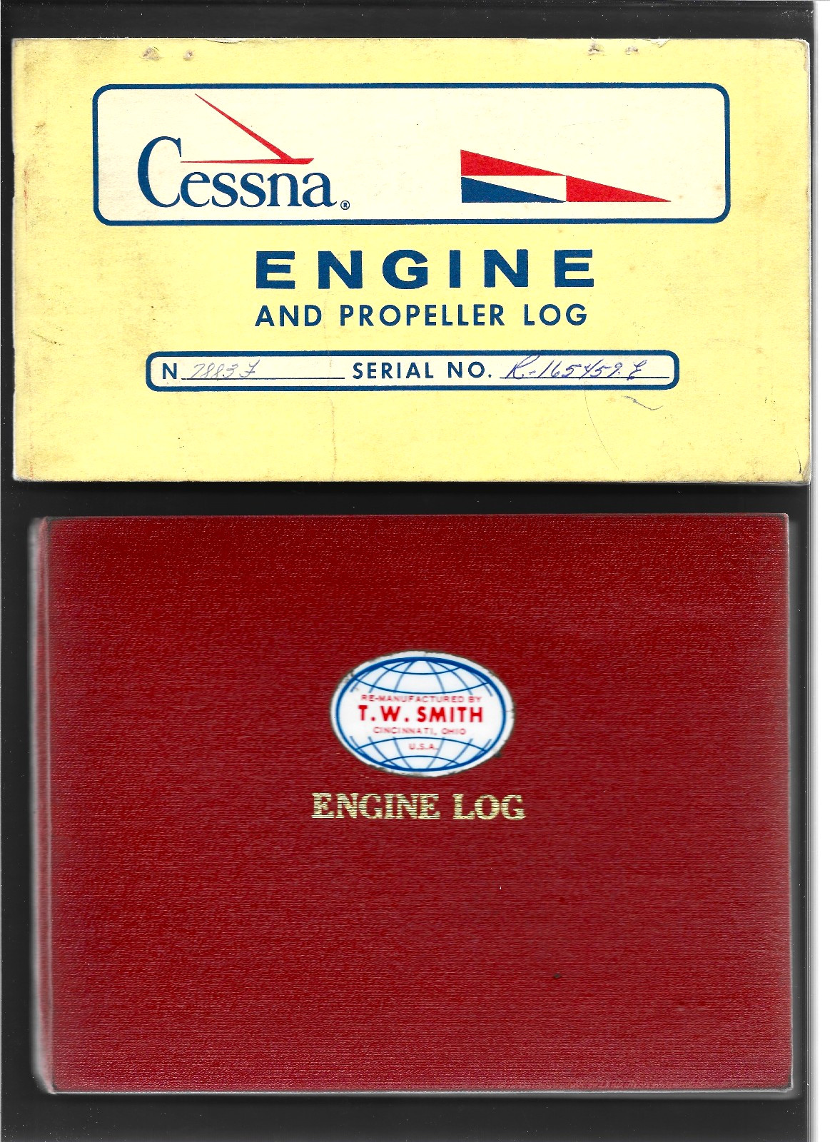 Airplane Cessna Engine and Propeller Log Book 1968 and T.W.Smith Engine Log 1970