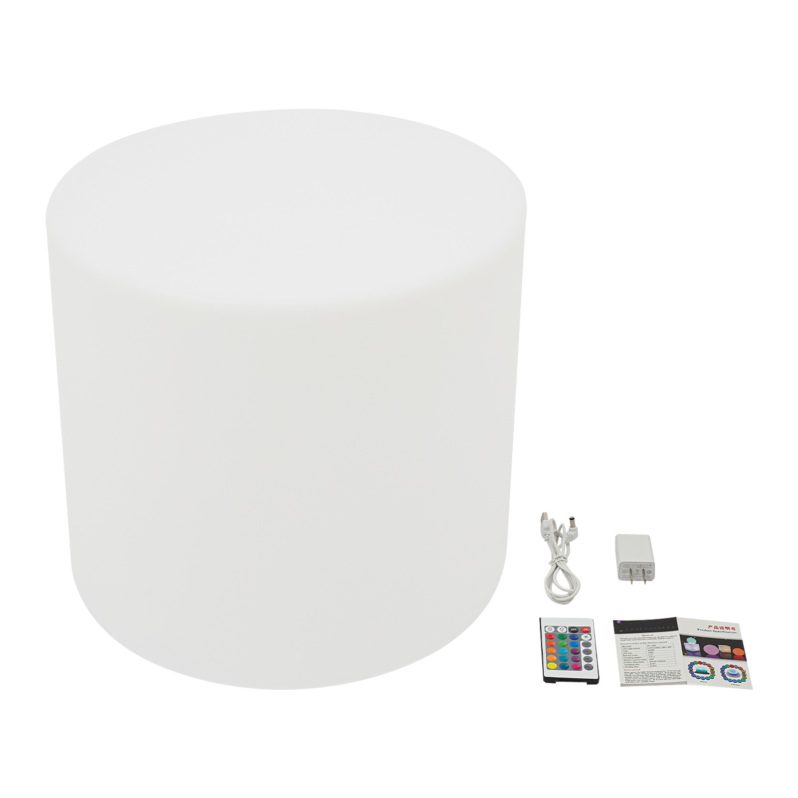 16-Inch LED Cylinder Stool, Rechargeable Glowing Chair W/Remote, Dimmable Stool