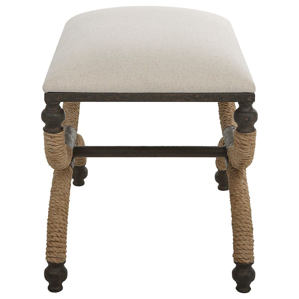 NEW ICARIA RUSTIC INSPIRED BENCH IRON BASE ROPE DETAILS UTTERMOST 23741