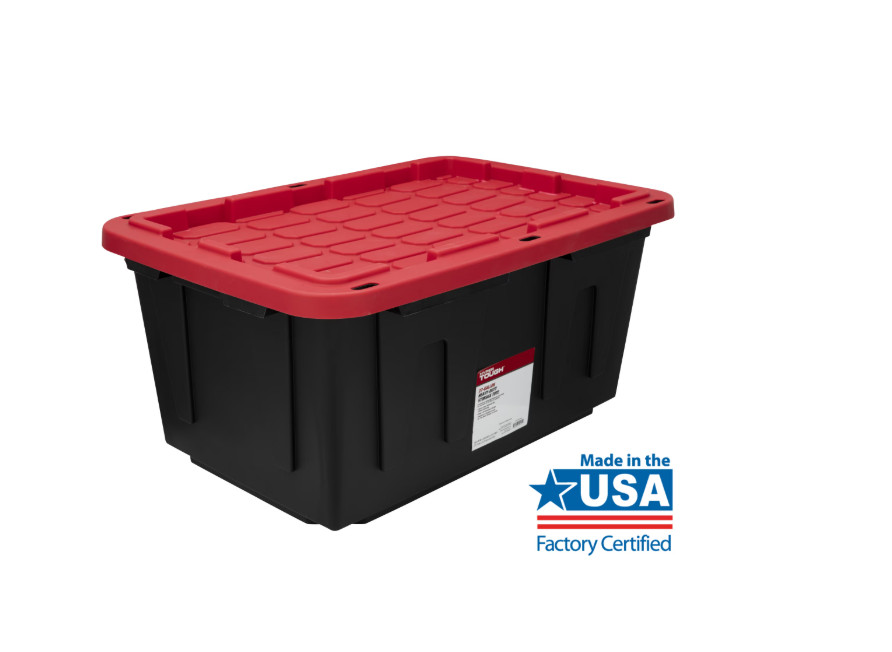 4-Pack Hyper Tough 27Gal Heavy Duty Plastic Storage Bin Black Red Snap Lid