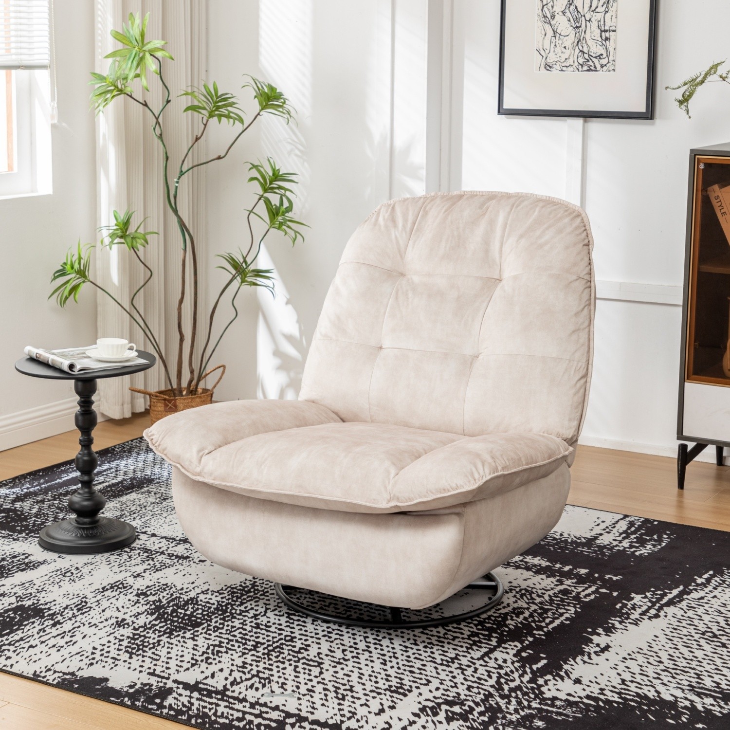 Recliner Chair with Swivel & Glide Velvet Upholstered Lounge Rocker w/ Footrest