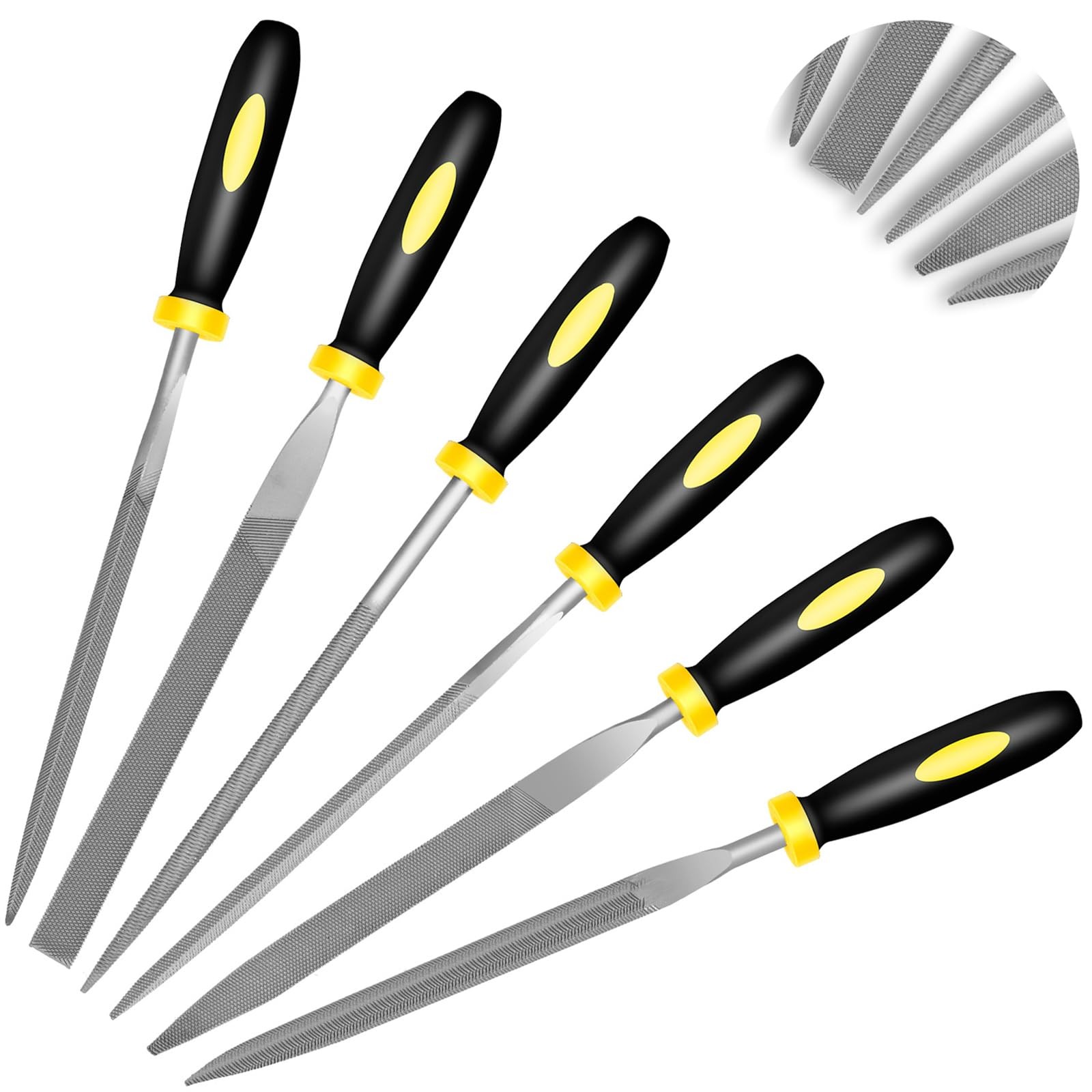 6pc Needle File Set Hardened Alloy Steel Mini Hand Files Flat Round Triangular