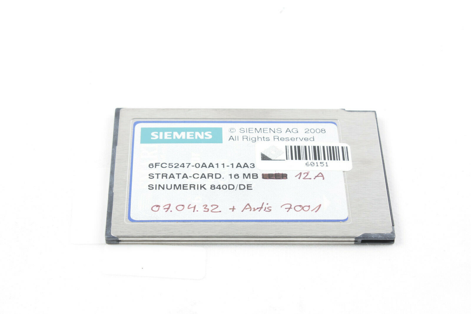 SINUMERIK 840D 6FC5247-0AA11-1AA3 STRATA CARD 07/04/32 + Artis 7001 12 Axis