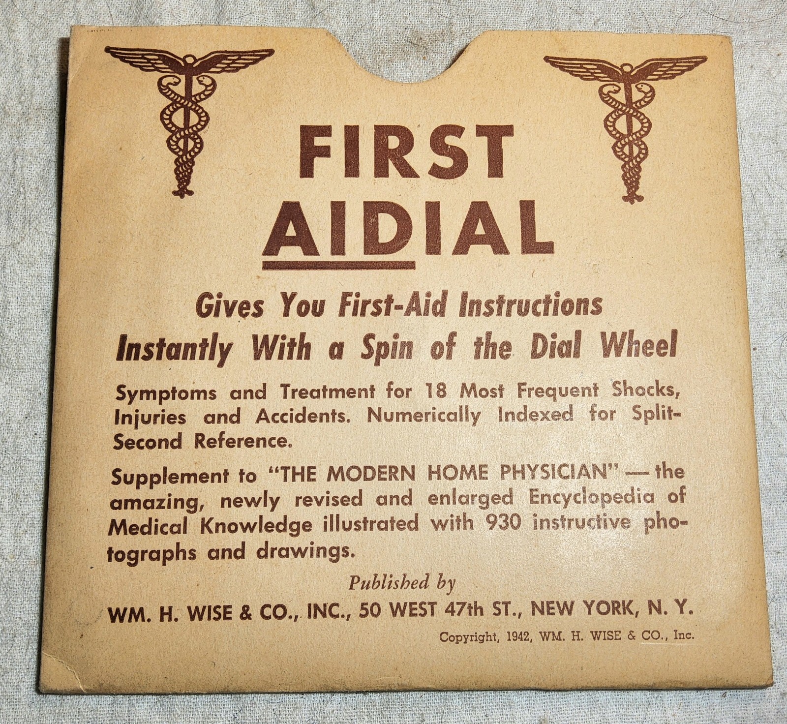 1942 FIRST AIDIAL SPIN WHEEL MODERN HOME PHYSICIAN TOOL COMPLETE SET WISE & CO.