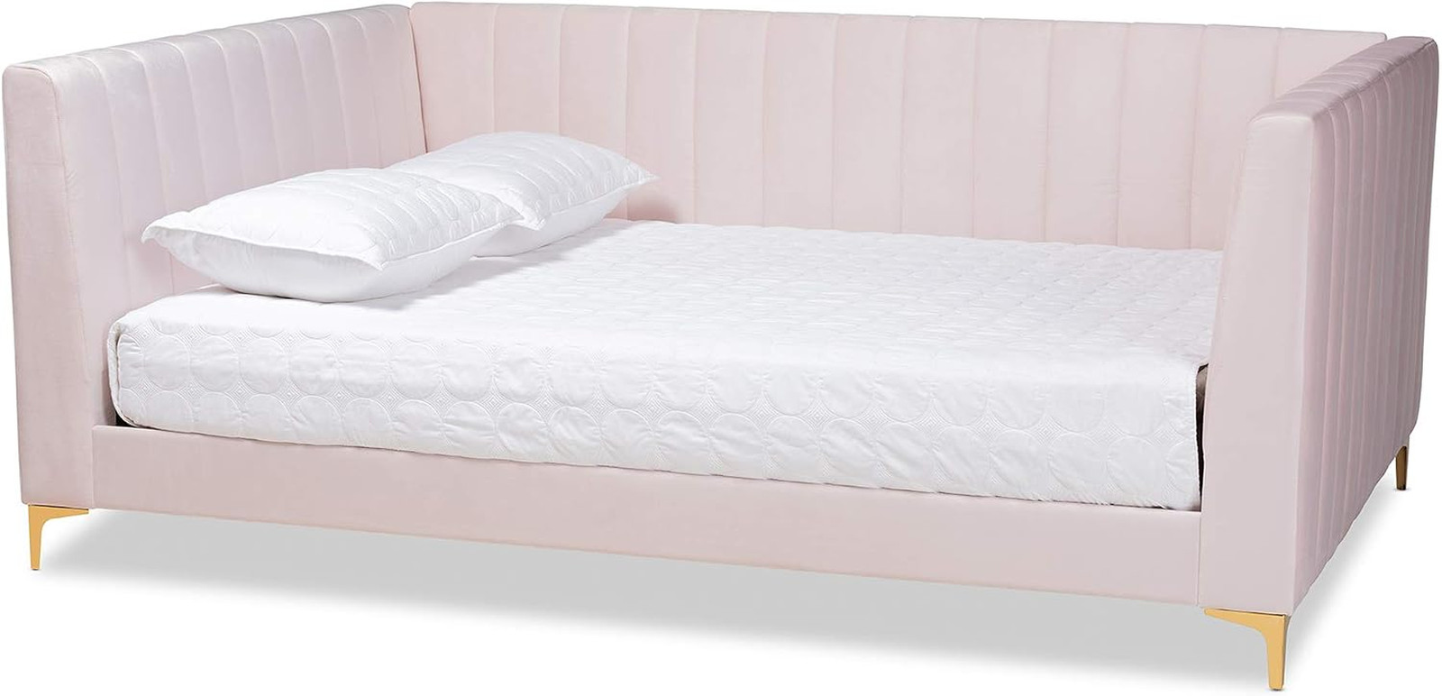 Oksana Velvet Fabric Daybed, Queen, Light Pink