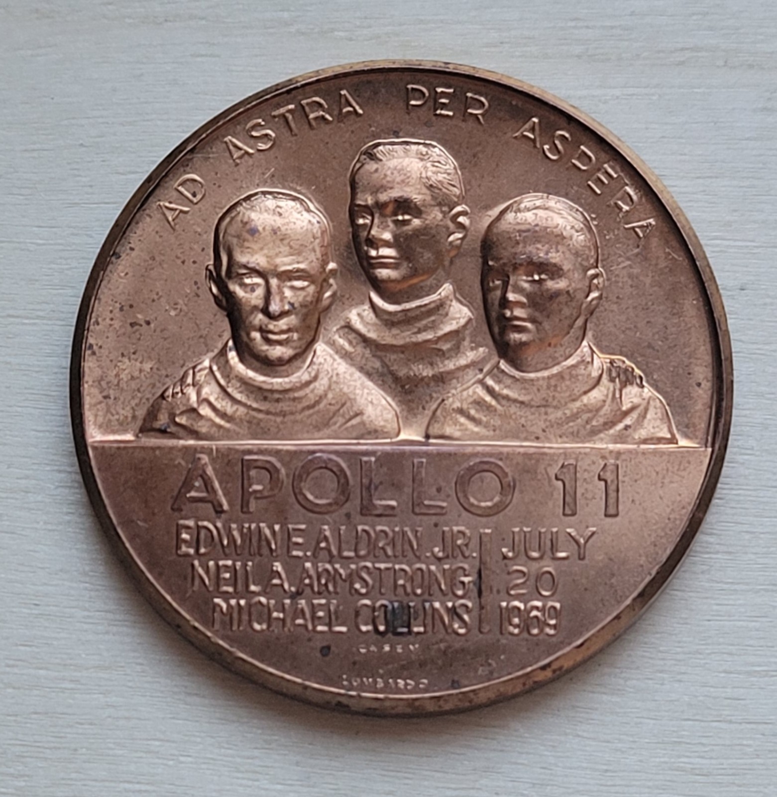 Apollo 11 First On The Moon Brass Medal Aldrin Armstrong Collins July 20 1969