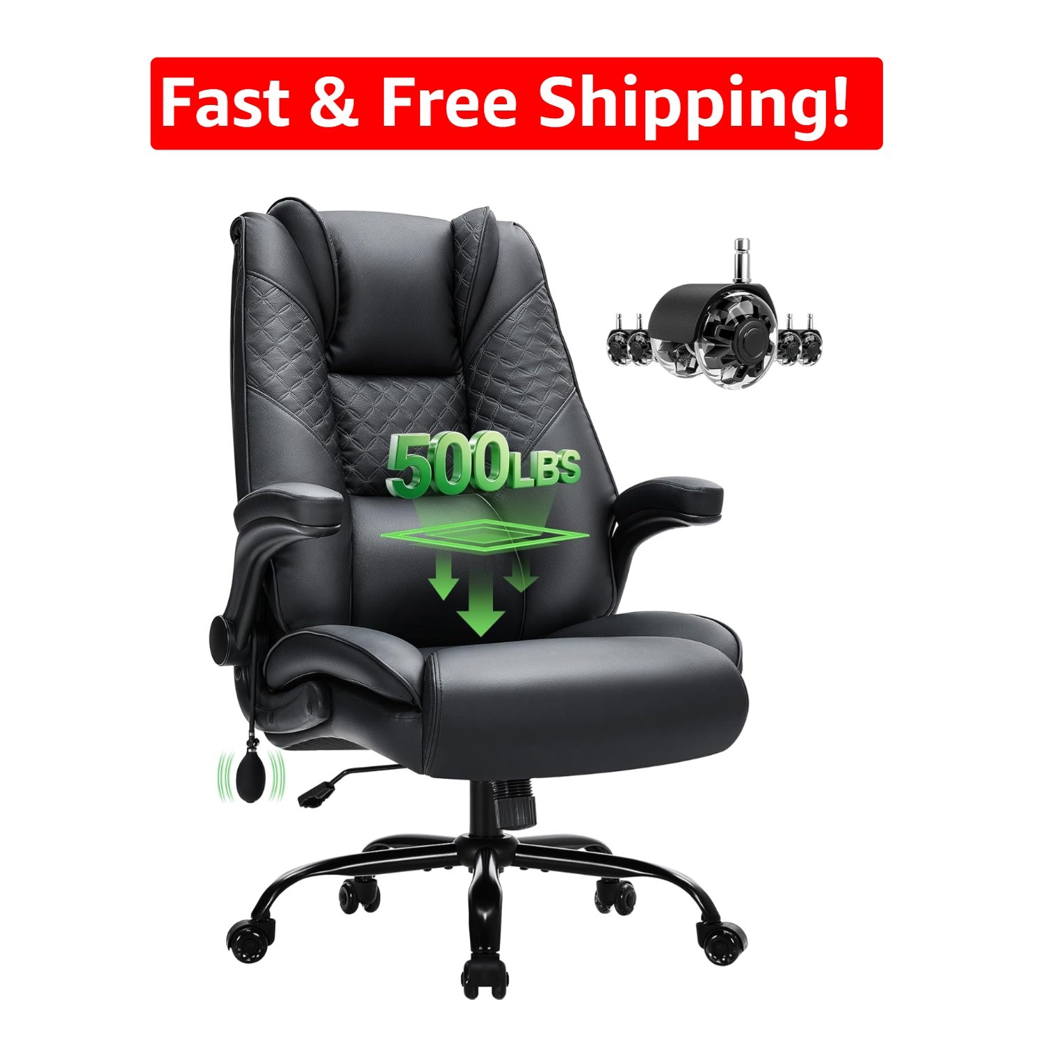 Wide Cushion Big and Tall Office Chair with Ergonomic Support & Quiet Wheels
