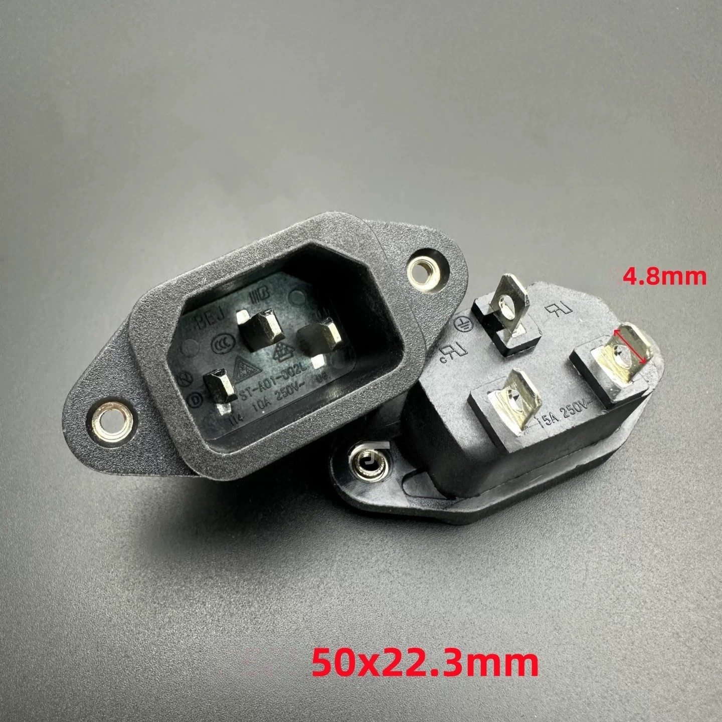 10PCS BEJ ST-A01-002LB-04 power socket AC male socket three pin socket 15A 250V