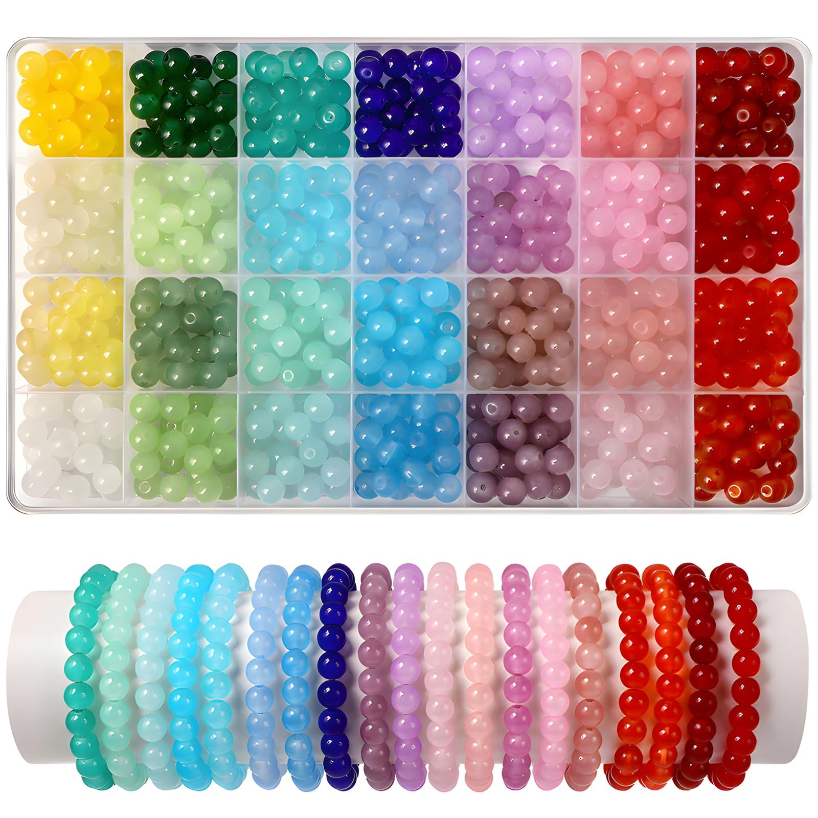 700 Pcs 8mm Glass Beads for Jewelry Making,28 Colors Small, Solid Color