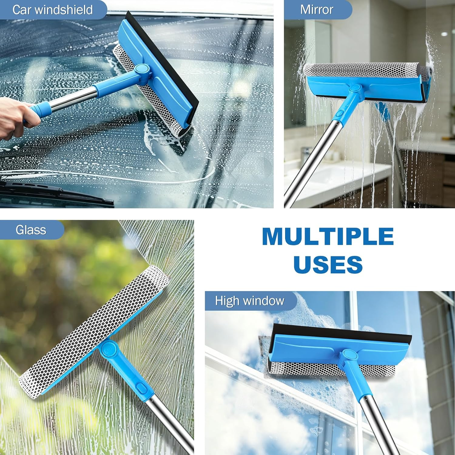Window Squeegee 2 in 1 Window Cleaner Tool with 57In Extension Pole |